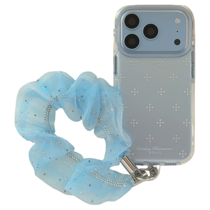 Gradient Blue Rhinestone Flower Gold-Trim Air-Cushion Double-Sided IMD iPhone Case