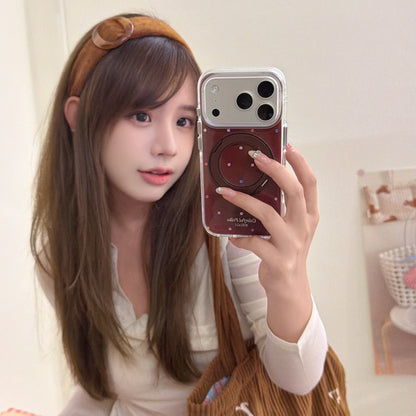 Brown Colorful Rhinestone Polka Dot Gold-Accented 360° Ring Stand Air-Cushion Edge Double-Sided IMD iPhone Case
