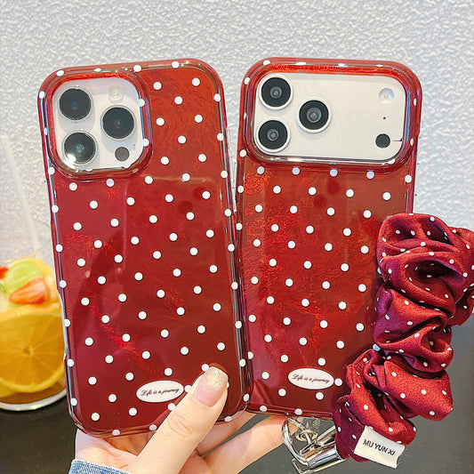 IMD Cherry Red Polka Dot Phone Case with Wrist Strap