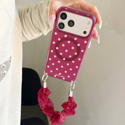 Polka Dot Phone Case with Ruffled Wrist Strap