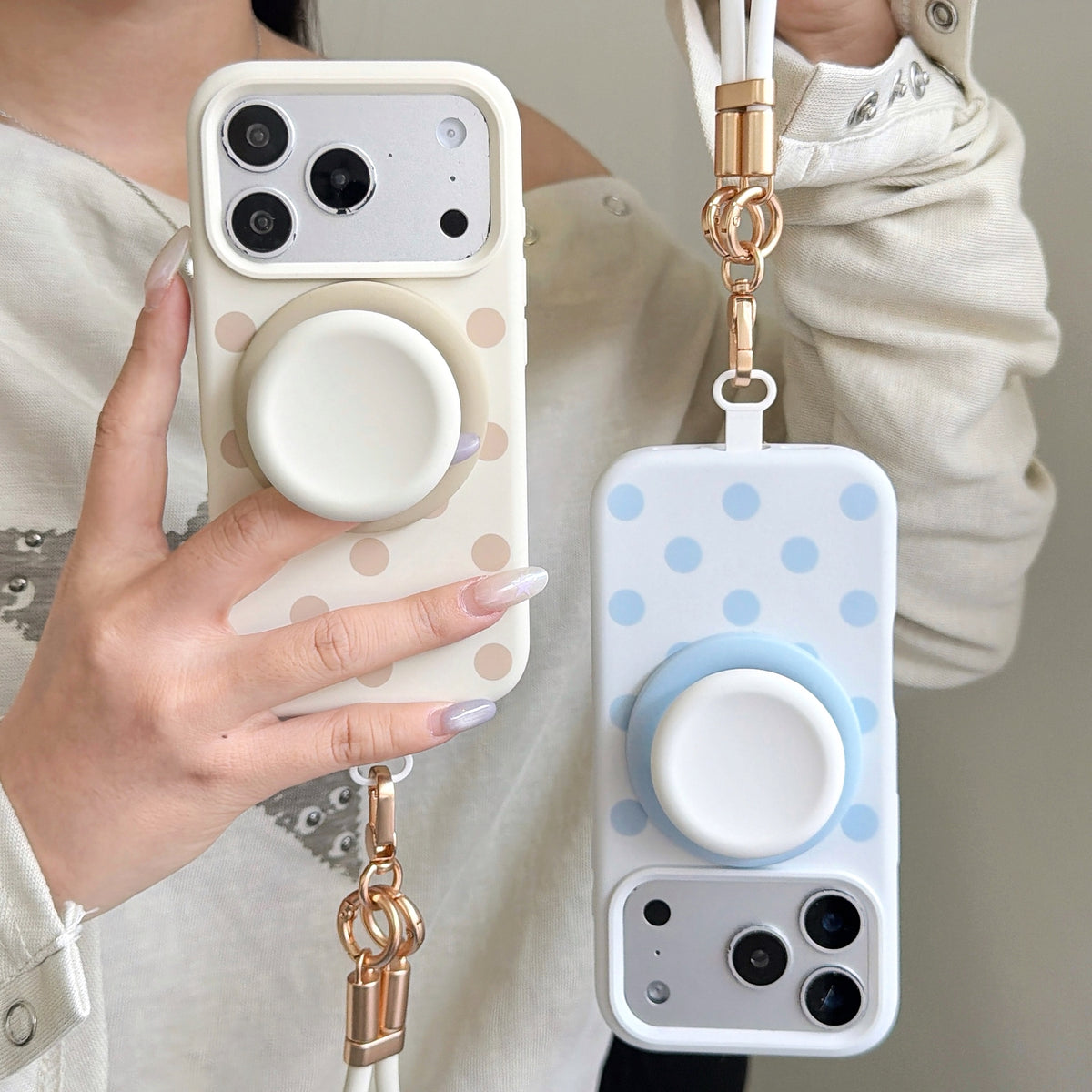 Liquid Silicone Polka Dot Stand Wrist Strap Phone Case