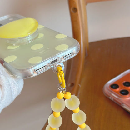 Matte Translucent Polka Dot Phone Case with Heart Stand & Beaded Wrist Strap