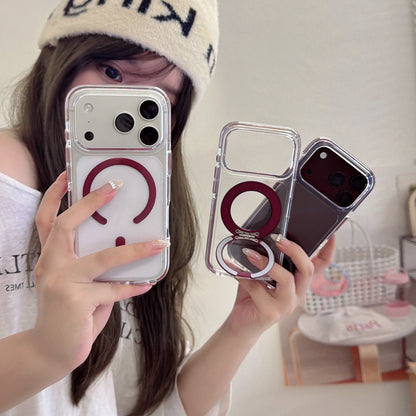 Clear Case with Cherry-Red Hinged Ring Detail – 11 iPhone Models