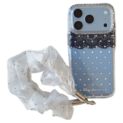 Black Lace & Silver Polka Dot Gold-Trimmed Air-Cushion Double-Sided IMD iPhone Case