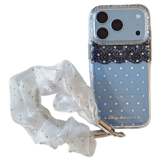 Black Lace & Silver Polka Dot Gold-Trimmed Air-Cushion Double-Sided IMD iPhone Case