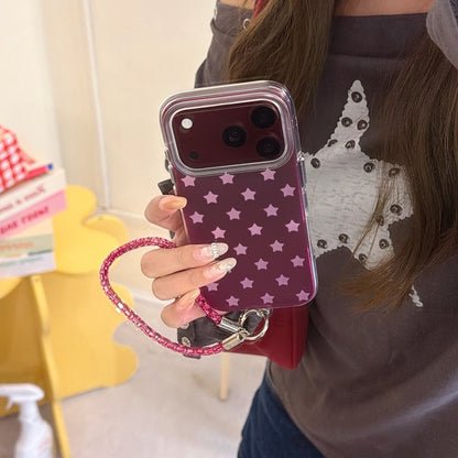 Burgundy Gradient Pink Star Air-Cushion IMD iPhone Case with Wrist Strap