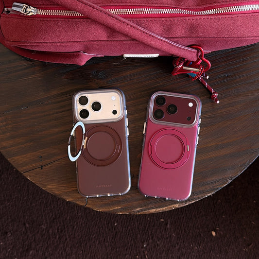 Matte Gradient 360° Ring Stand Double-Sided IMD Phone Case – Cherry Red & Caramel Brown