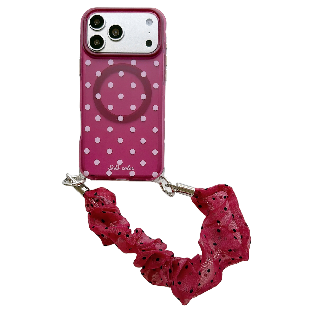 Polka Dot Phone Case with Ruffled Wrist Strap