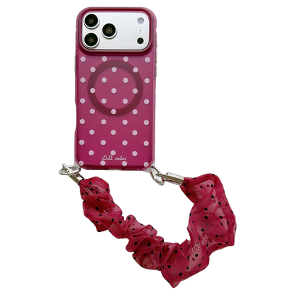 Polka Dot Phone Case with Ruffled Wrist Strap