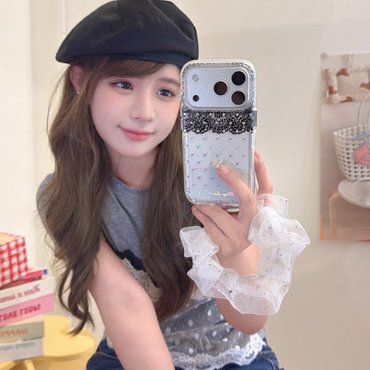 Black Lace & Silver Polka Dot Gold-Trimmed Air-Cushion Double-Sided IMD iPhone Case