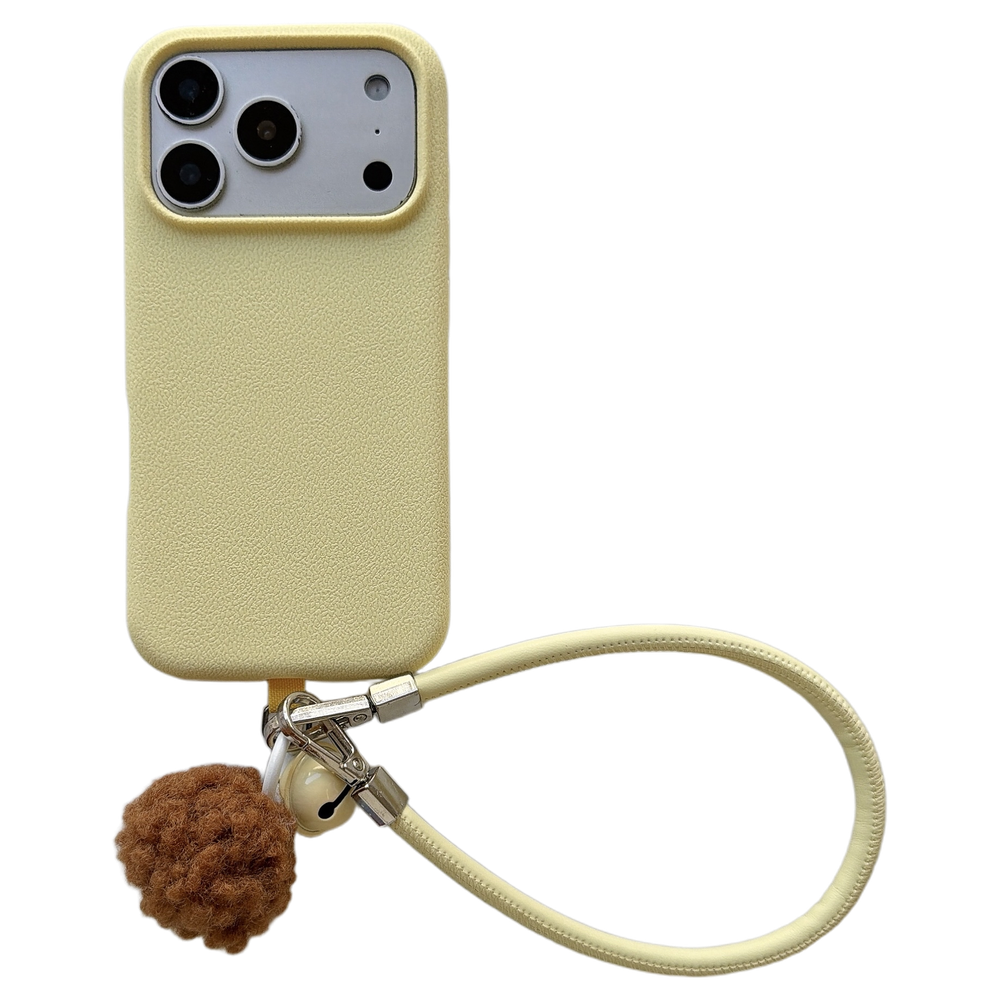Solid Color Bell Wrist Strap Phone Case