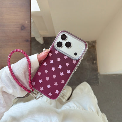 Burgundy Gradient Pink Star Air-Cushion IMD iPhone Case with Wrist Strap