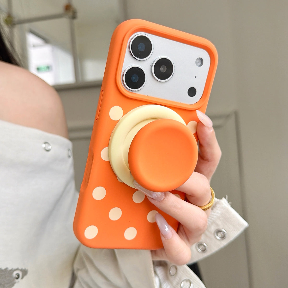 Liquid Silicone Polka Dot Stand Wrist Strap Phone Case