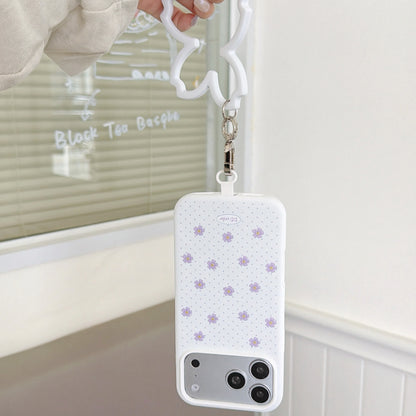 Floral Polka Dot Phone Case with Flower Wrist Strap