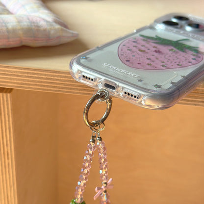 Pink Strawberry Glitter Case – With or Without Beaded Wrist Strap | 15 iPhone Models