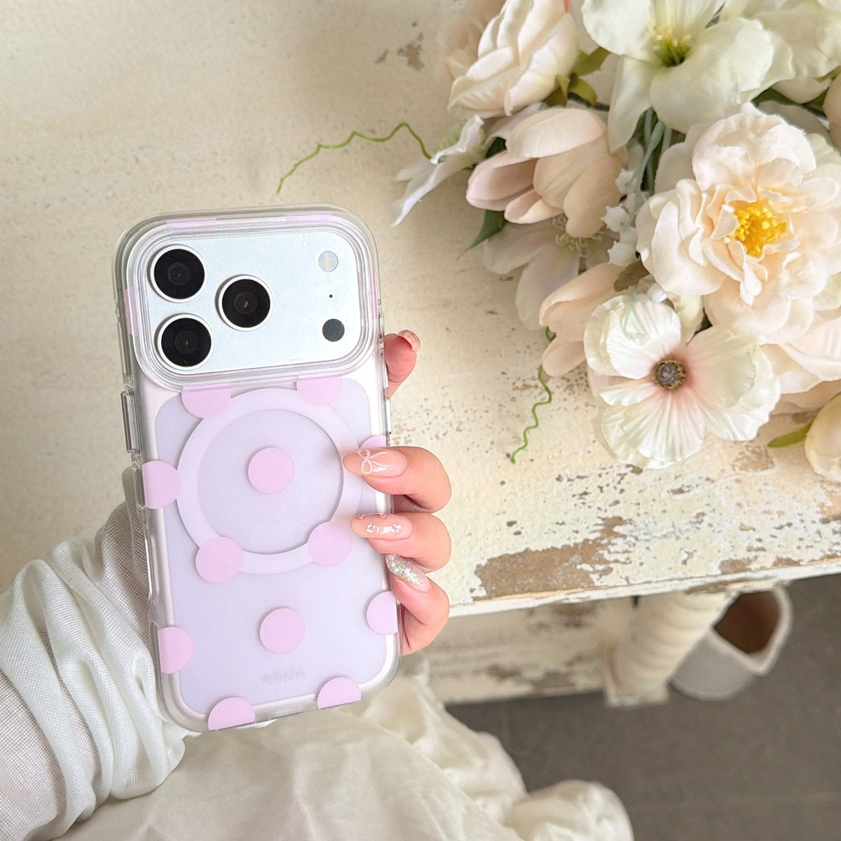 Macaron Four-Color Polka-Dot Magnetic Rounded-Edge Air-Cushion Double-Sided IMD Case