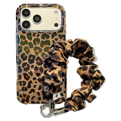 IMD Leopard Print Holographic Phone Case with Wrist Strap