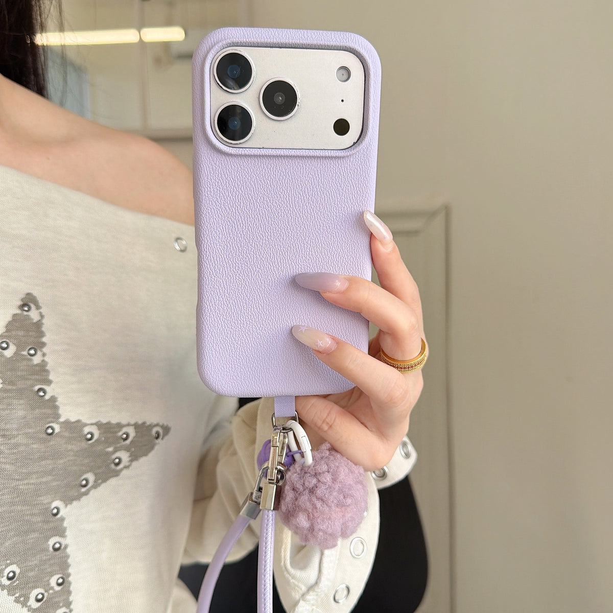 Solid Color Bell Wrist Strap Phone Case