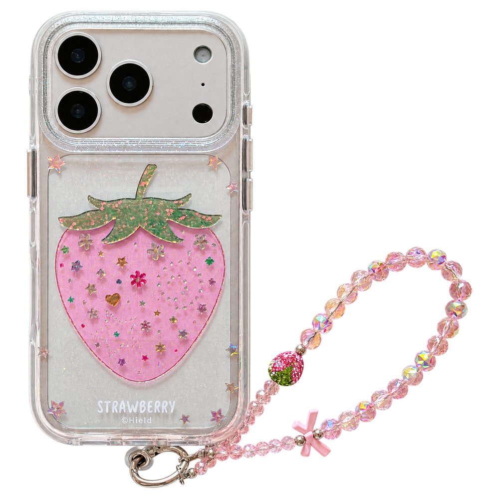 Pink Strawberry Glitter Case – With or Without Beaded Wrist Strap | 15 iPhone Models