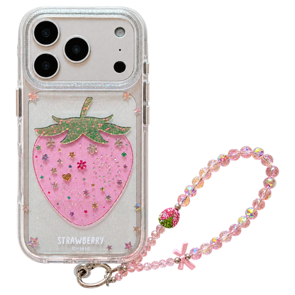 Pink Strawberry Glitter Case – With or Without Beaded Wrist Strap | 15 iPhone Models