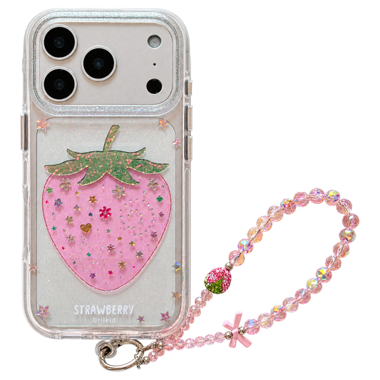 Pink Strawberry Glitter Case – With or Without Beaded Wrist Strap | 15 iPhone Models