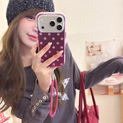 Burgundy Gradient Pink Star Air-Cushion IMD iPhone Case with Wrist Strap