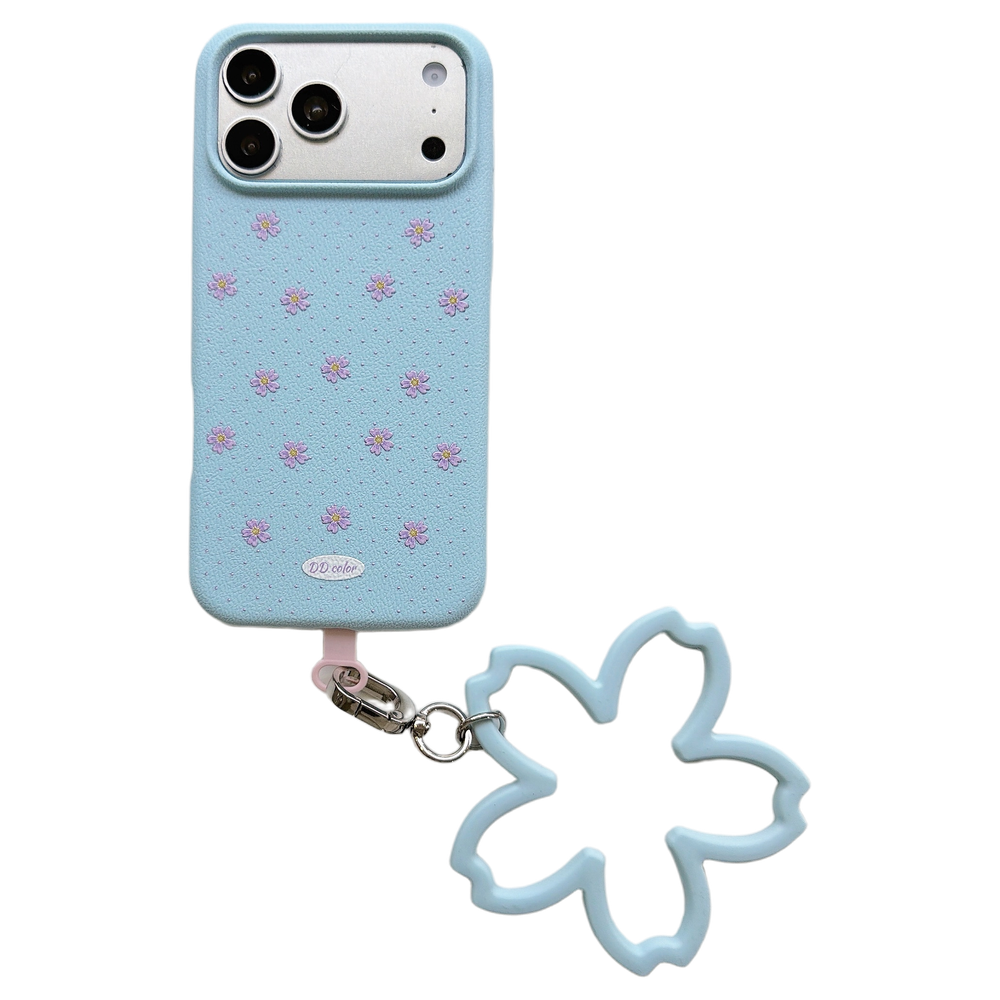 Floral Polka Dot Phone Case with Flower Wrist Strap
