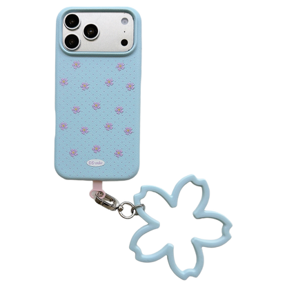 Floral Polka Dot Phone Case with Flower Wrist Strap