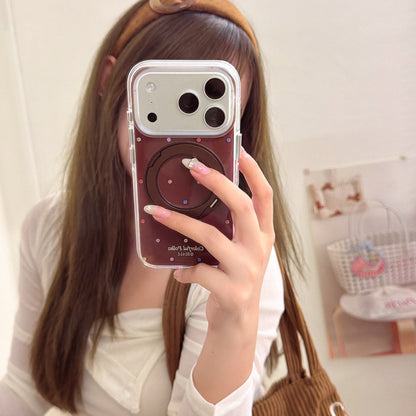 Brown Colorful Rhinestone Polka Dot Gold-Accented 360° Ring Stand Air-Cushion Edge Double-Sided IMD iPhone Case