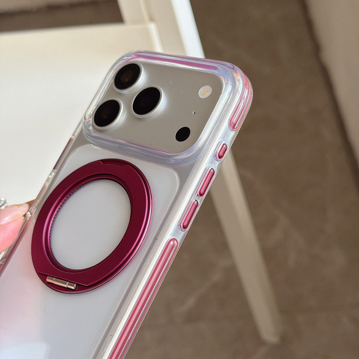Clear Case with Cherry-Red Hinged Ring Detail – 11 iPhone Models
