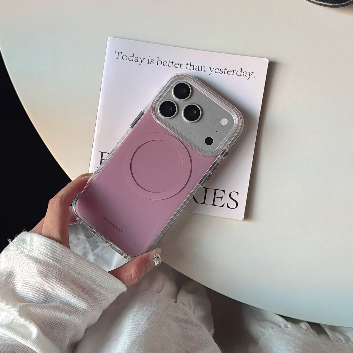 Minimalist Solid-Color Magnetic Ring Phone Case – Double-Sided IMD & 360° Air-Cushion Edges (5 Colors)