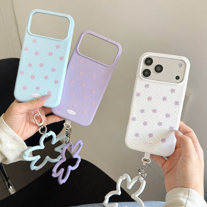 Floral Polka Dot Phone Case with Flower Wrist Strap