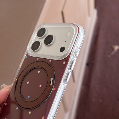 Brown Colorful Rhinestone Polka Dot Gold-Accented 360° Ring Stand Air-Cushion Edge Double-Sided IMD iPhone Case
