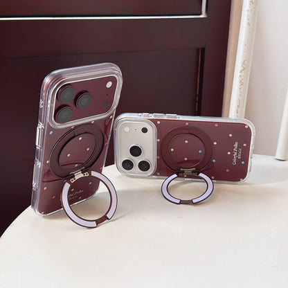 Brown Colorful Rhinestone Polka Dot Gold-Accented 360° Ring Stand Air-Cushion Edge Double-Sided IMD iPhone Case