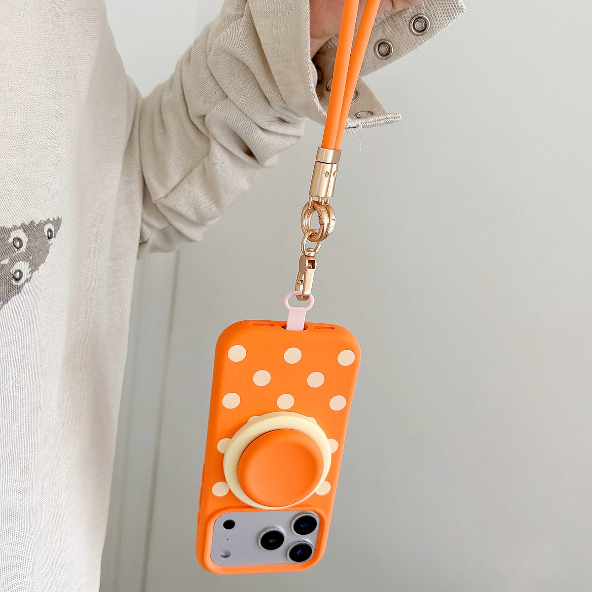 Liquid Silicone Polka Dot Stand Wrist Strap Phone Case