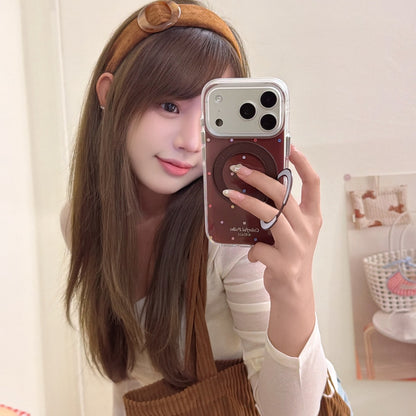 Brown Colorful Rhinestone Polka Dot Gold-Accented 360° Ring Stand Air-Cushion Edge Double-Sided IMD iPhone Case