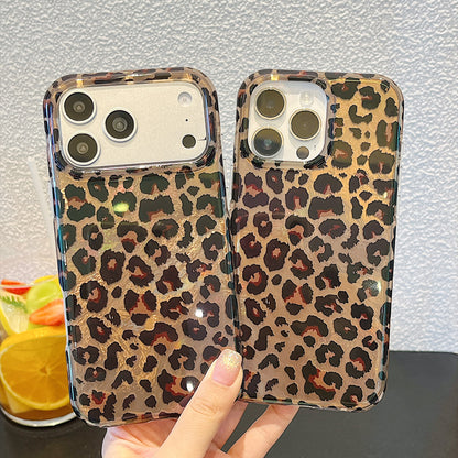 IMD Leopard Print Holographic Phone Case with Wrist Strap
