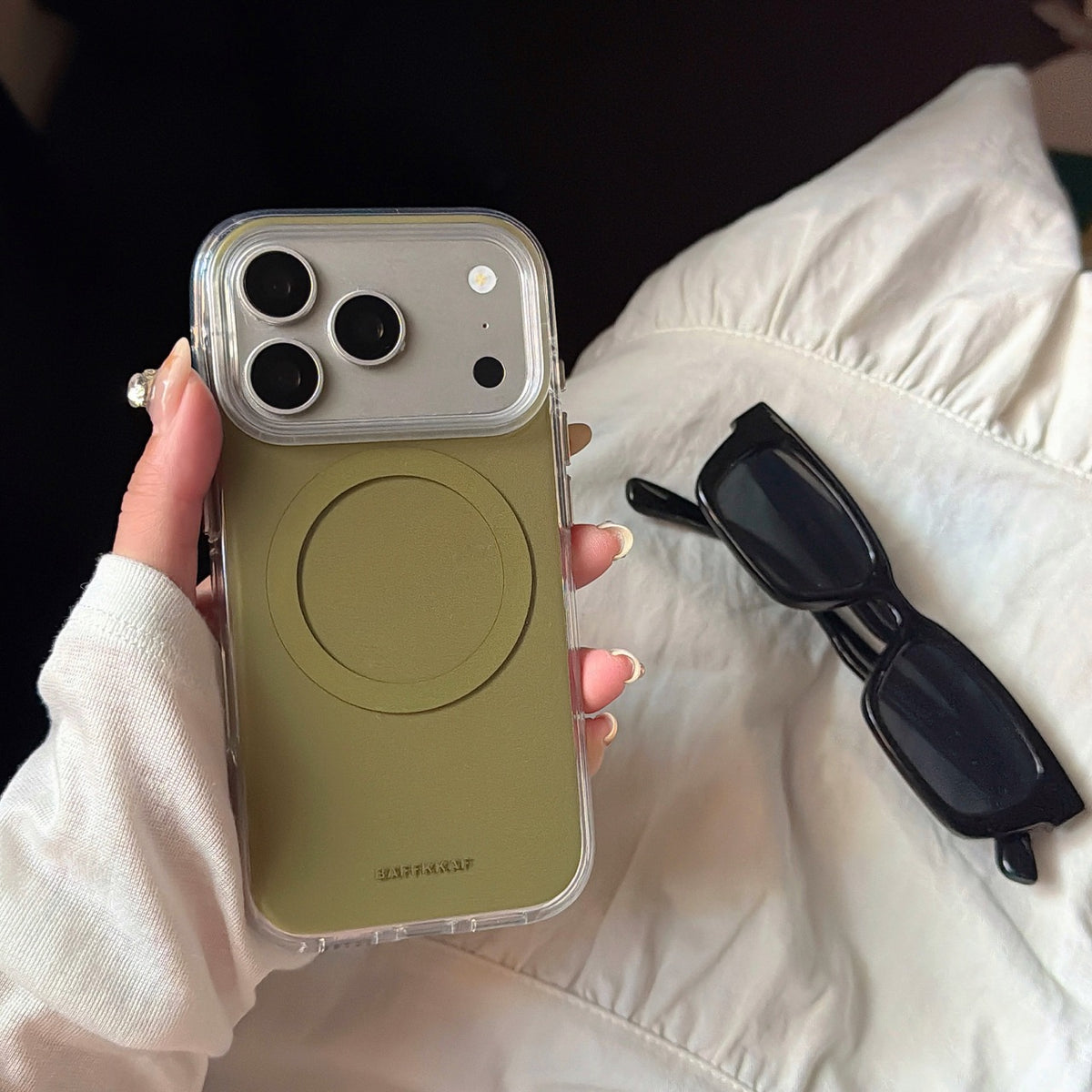 Minimalist Solid-Color Magnetic Ring Phone Case – Double-Sided IMD & 360° Air-Cushion Edges (5 Colors)