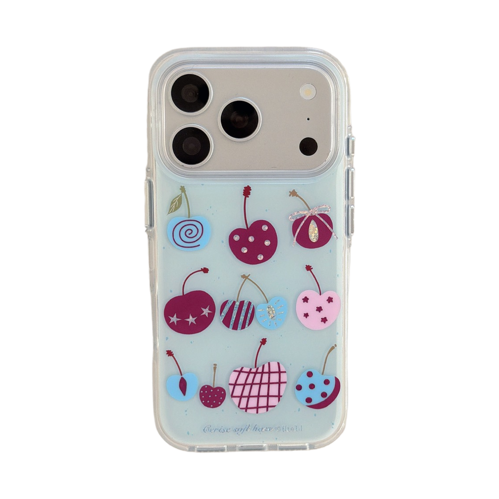 Vintage Textured Cherry Gold-Trim Round-Edge Air-Cushion Double-Sided IMD Phone Case