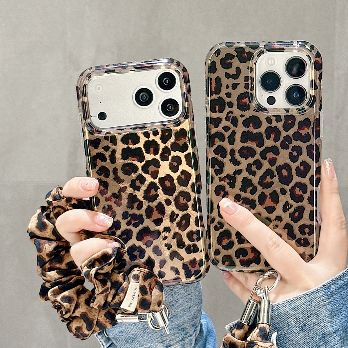 IMD Leopard Print Holographic Phone Case with Wrist Strap