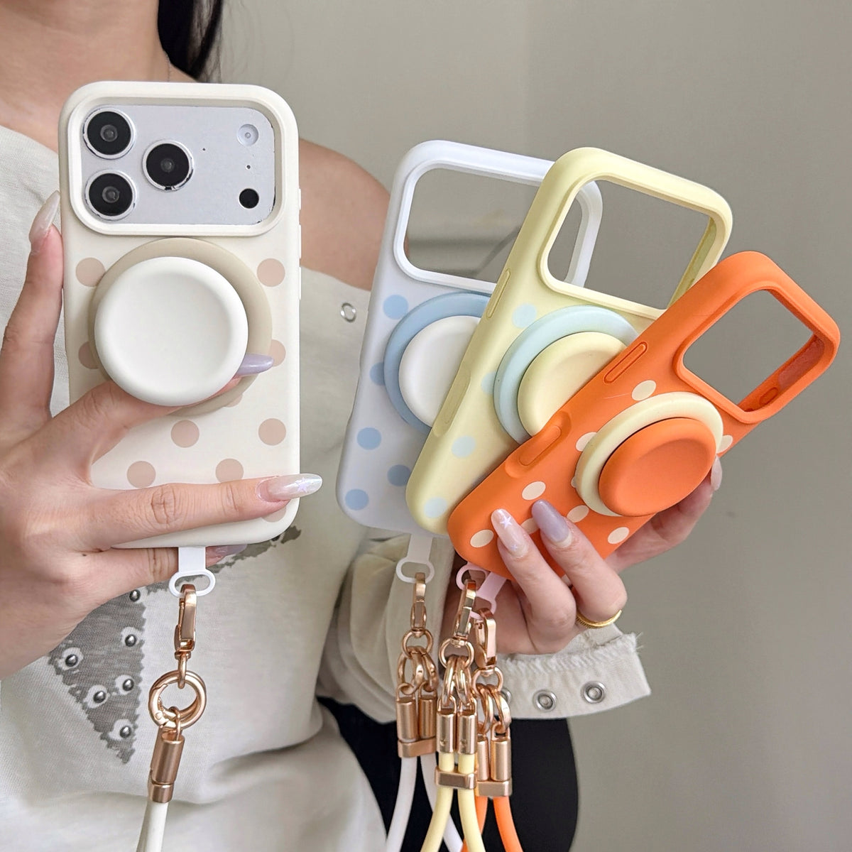 Liquid Silicone Polka Dot Stand Wrist Strap Phone Case