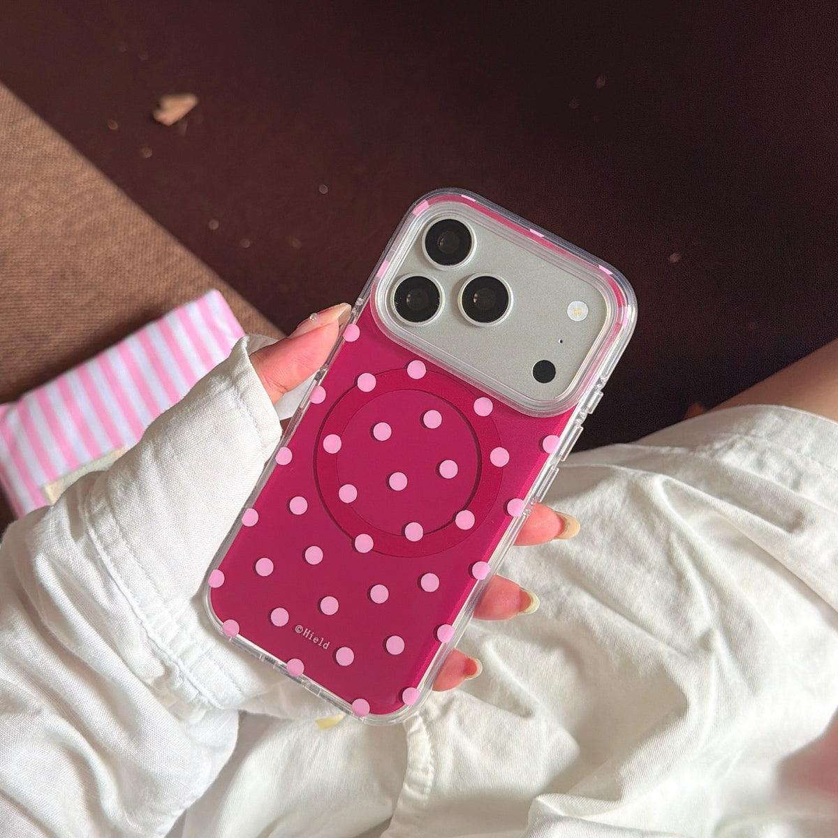 Autumn Polka Dot Magnetic Ring Phone Case – Double-Sided IMD & 360° Air-Cushion Edges (3 Colors)