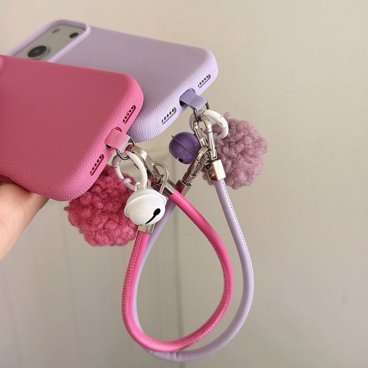 Solid Color Bell Wrist Strap Phone Case