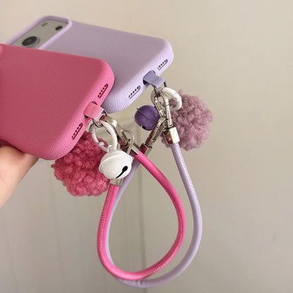 Solid Color Bell Wrist Strap Phone Case