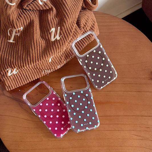 Autumn Polka Dot Magnetic Ring Phone Case – Double-Sided IMD & 360° Air-Cushion Edges (3 Colors)