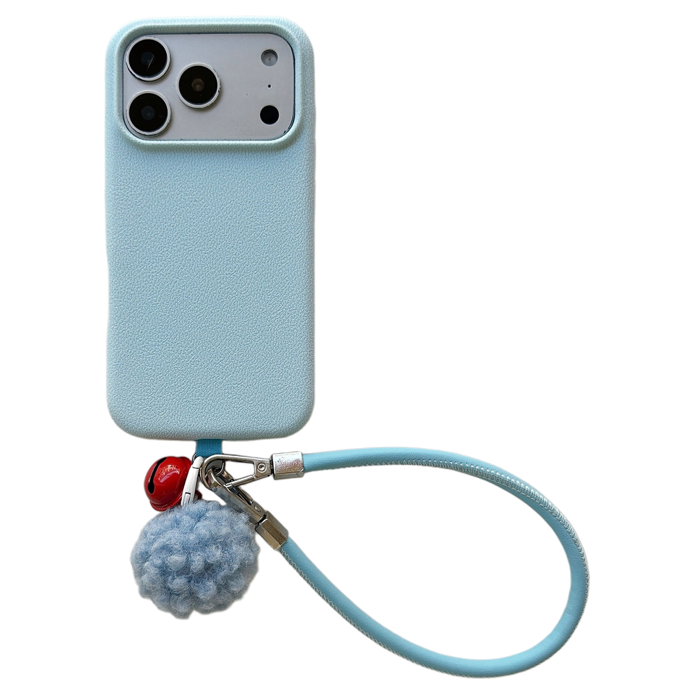 Solid Color Bell Wrist Strap Phone Case