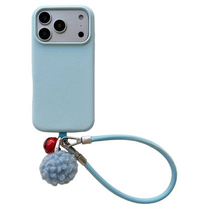Solid Color Bell Wrist Strap Phone Case