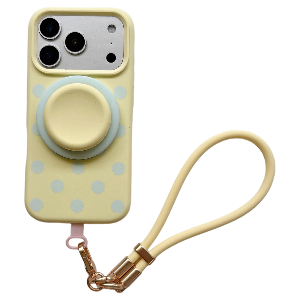 Liquid Silicone Polka Dot Stand Wrist Strap Phone Case