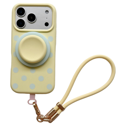 Liquid Silicone Polka Dot Stand Wrist Strap Phone Case