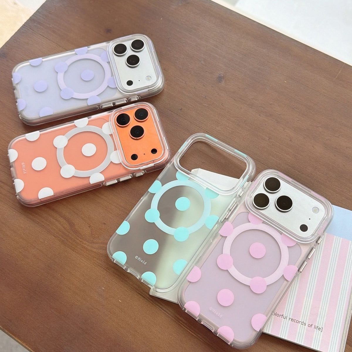 Macaron Four-Color Polka-Dot Magnetic Rounded-Edge Air-Cushion Double-Sided IMD Case